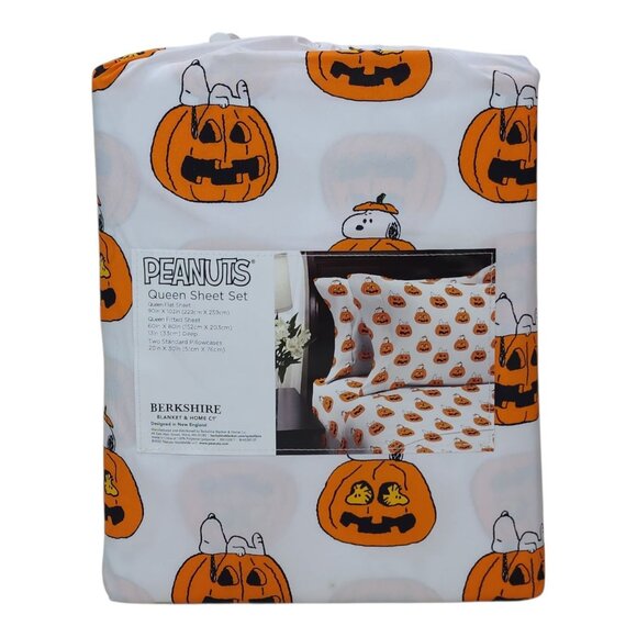 Peanuts Snoopy Queen Sheet Set By Berkshire Pumpkin Halloween Fall - Picture 3 of 6